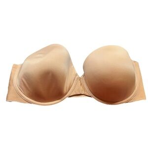 Victoria Secret Strapless Bra Size 36D Beige, Thin Padded